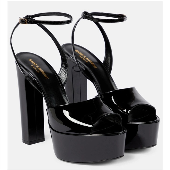 💯 Authentic Saint Laurent Vernice Grupy Patent Leather Nero Glossy Black Sandals - Picture 3 of 17
